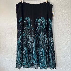 JM Collection Dark Floral Crepe Midi Skirt Size 14 Petite Lined NWT Office